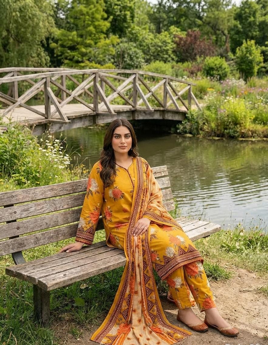 Gul Jee Bakht Collection 3pc Digital Printed Linen GJ 11