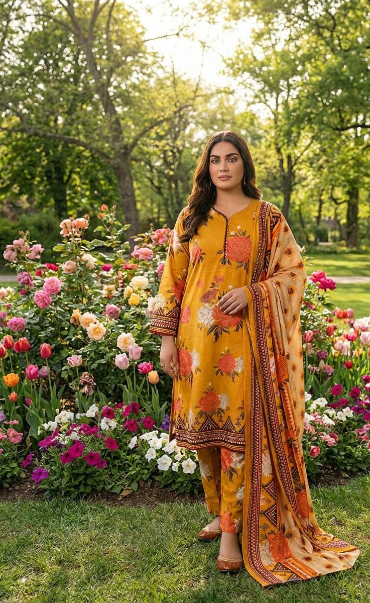 Gul Jee Bakht Collection 3pc Digital Printed Linen GJ 11